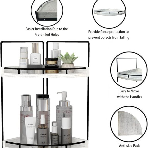 2-Tier Rustic White Corner Bathroom Shelf - Picture 4 of 6